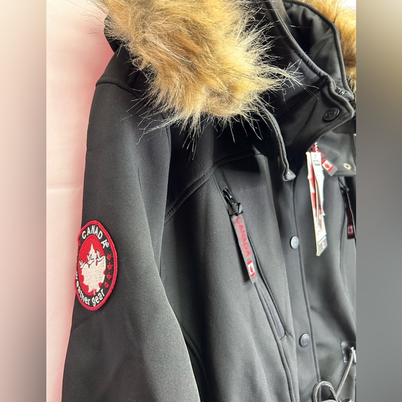 CANADA WEATHER GEAR | Black & Natural Cinched-Waist Hooded Jacket (Size: 1X) - Picture 13 of 13